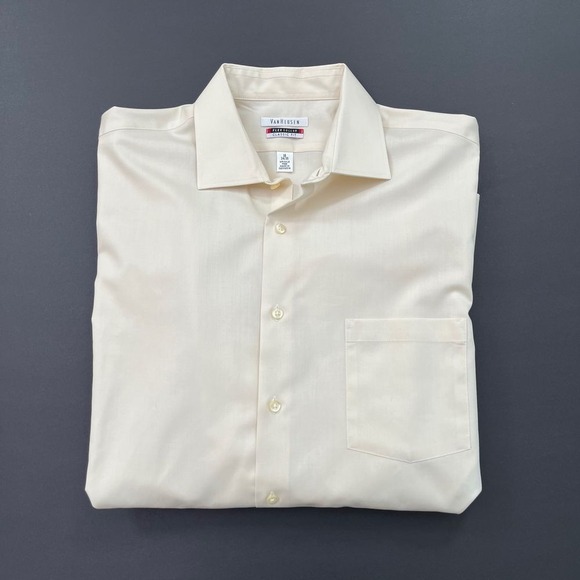 Van Heusen Mens Cream Long Sleeve Button Down Shirt, Van Heusen Collared 44 - Picture 9 of 9